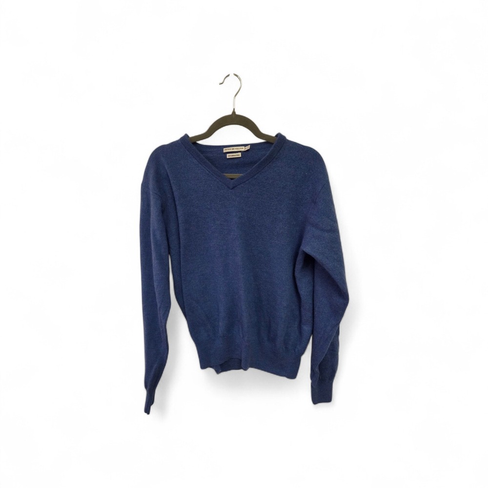 Peter Millar Mens XL Blue 100% Merino Wool V-Neck Sweater Long Sleeve Knit